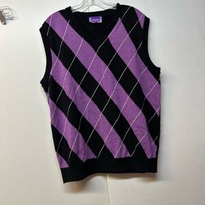 Empra Men Sweater Pullover Sleeveless V Neck Black White Purple Size Large